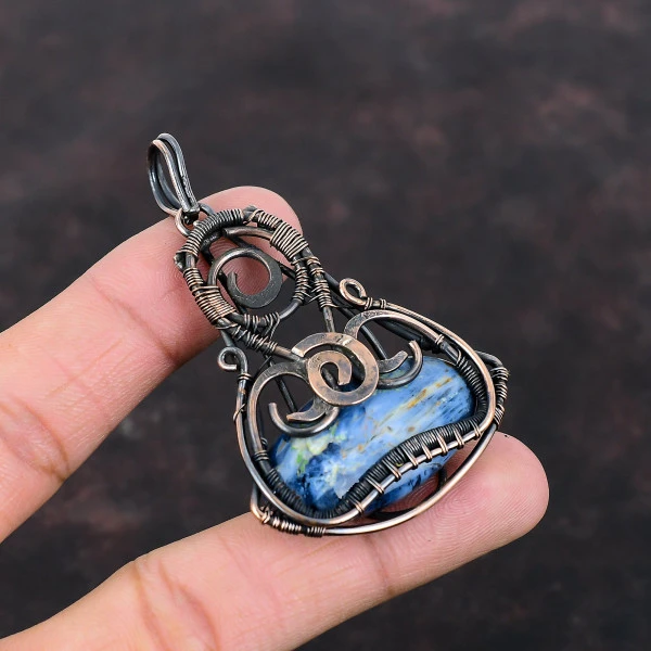 Pietersite Oval Gray Handmade Copper Wire Wrapped Pendant