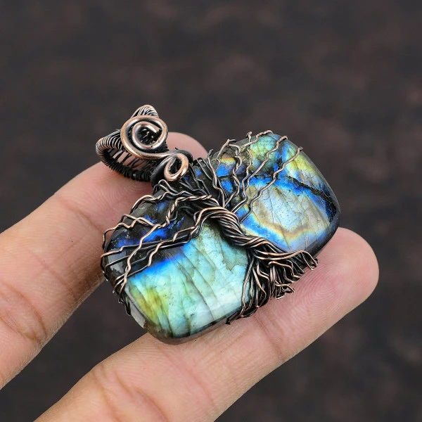 Labradorite Radiant Gray Handmade Copper Wire Wrapped Pendant