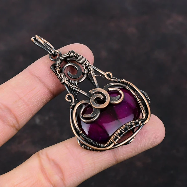 Purple Fire Labradorite Oval Purple Handmade Copper Wire Wrapped Pendant