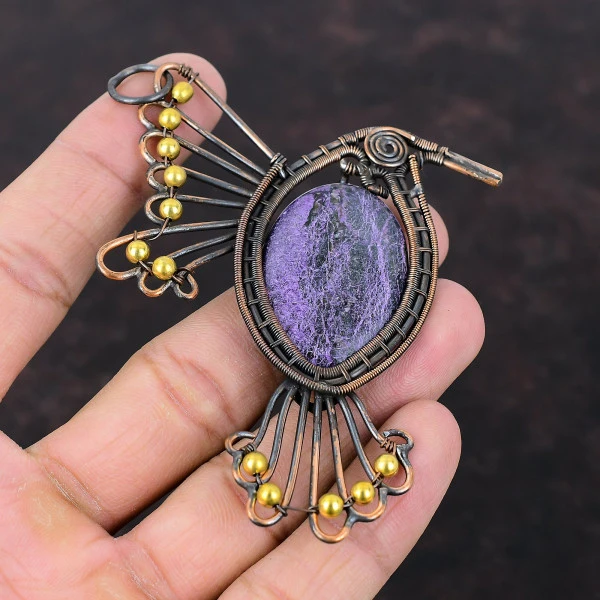 Purpurite Oval Purple Handmade Copper Wire Wrapped Pendant