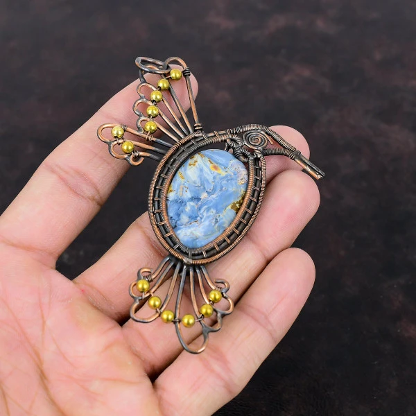 Pietersite Oval Gray Handmade Copper Wire Wrapped Pendant