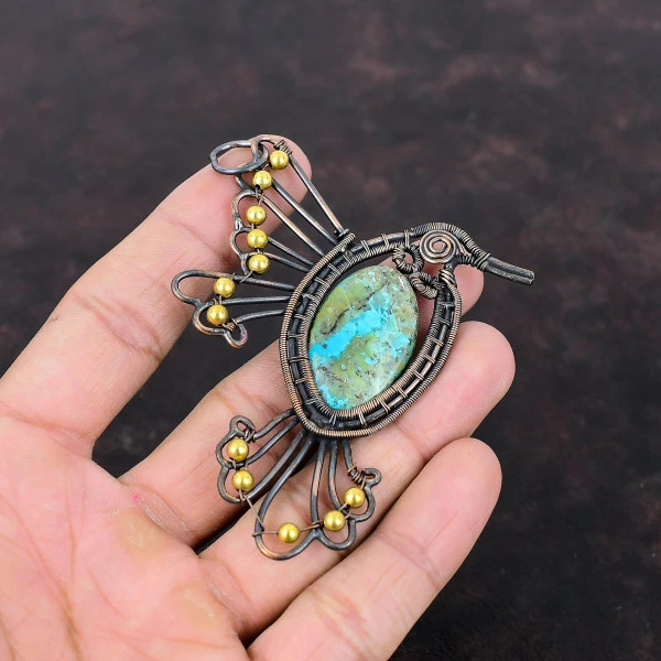 Shattuckite Oval Blue Handmade Copper Wire Wrapped Pendant