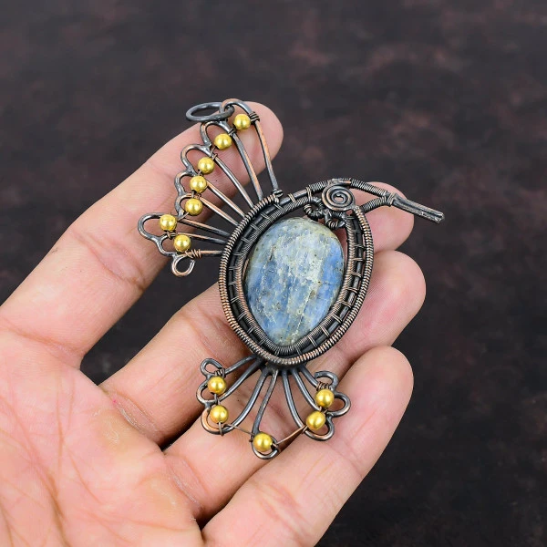 Kyanite Oval Blue Handmade Copper Wire Wrapped Pendant