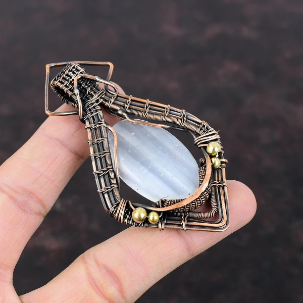 Selenite Oval White Handmade Copper Wire Wrapped Pendant