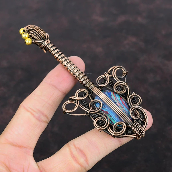 Rainbow Calsilica Oval Blue Handmade Copper Wire Wrapped Pendant