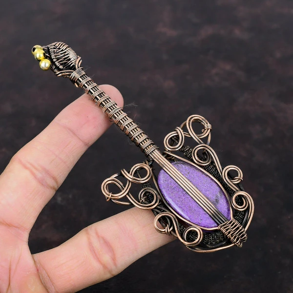 Purpurite Oval Purple Handmade Copper Wire Wrapped Pendant