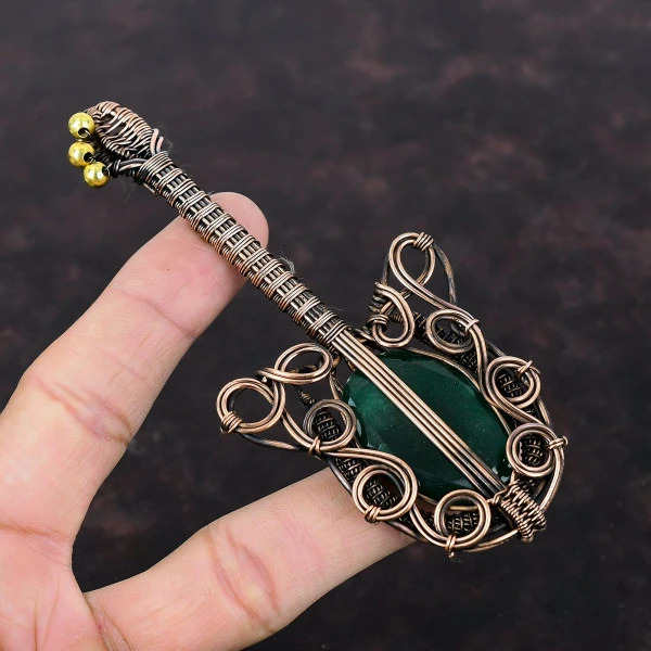 Zambian Emerald Oval Green Handmade Copper Wire Wrapped Pendant