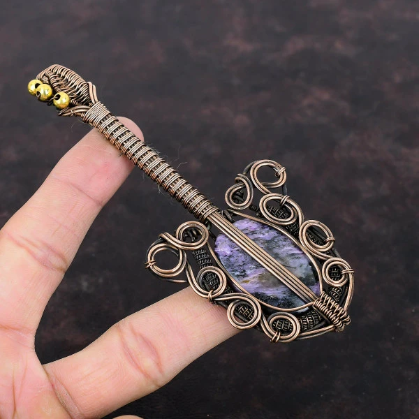 Charoite Oval Purple Handmade Copper Wire Wrapped Pendant