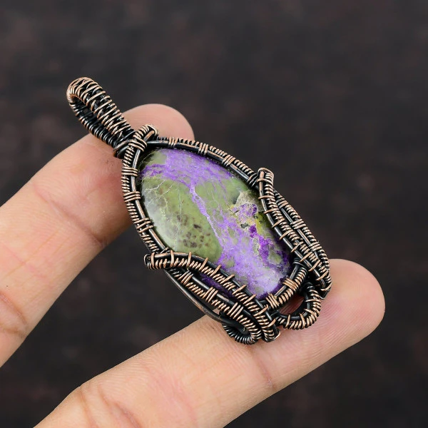 Purpurite Oval Purple Handmade Copper Wire Wrapped Pendant