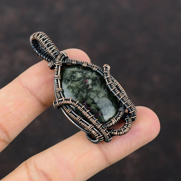 Eudialyte Oval Black Handmade Copper Wire Wrapped Pendant