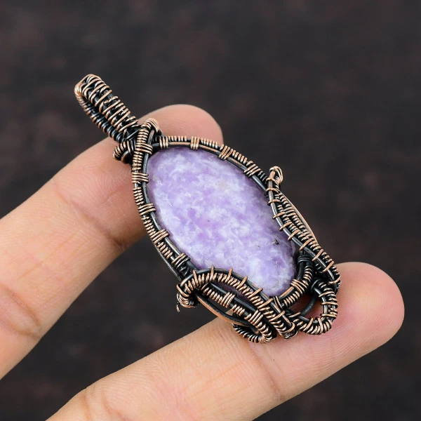 Lepidolite Oval Purple Handmade Copper Wire Wrapped Pendant