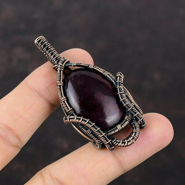 Red Fire Labradorite Oval Red Handmade Copper Wire Wrapped Pendant