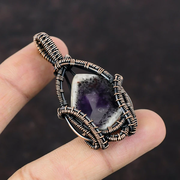 Super 23 Amethyst Pentagon Purple Handmade Copper Wire Wrapped Pendant