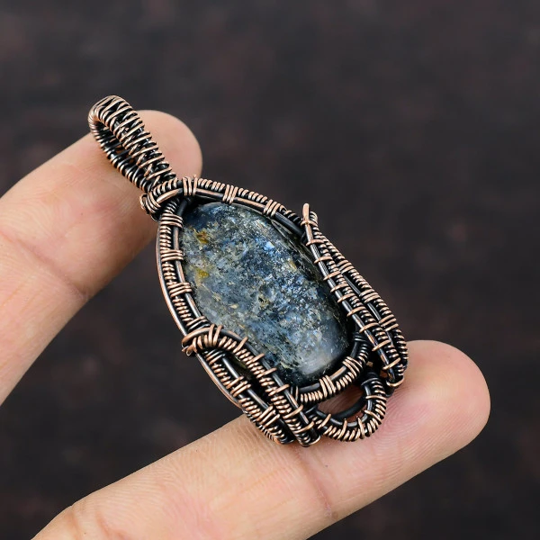 Kyanite Oval Blue Handmade Copper Wire Wrapped Pendant