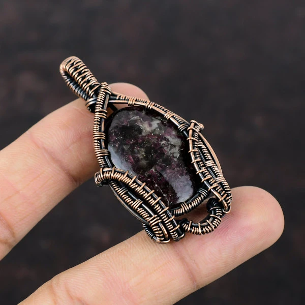 Pink Tourmaline Oval Pink Handmade Copper Wire Wrapped Pendant