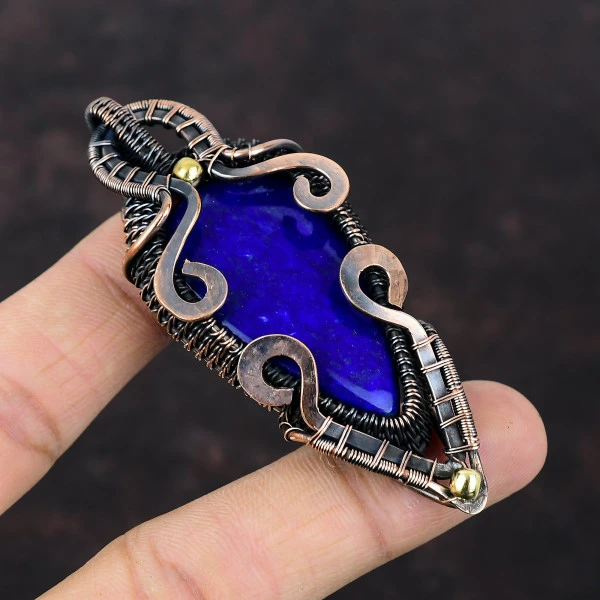 Lapis Lazuli Pear Blue Handmade Copper Wire Wrapped Pendant
