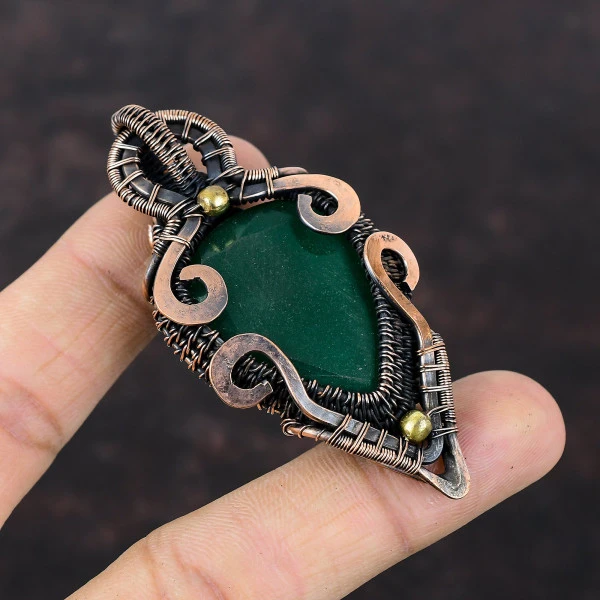 Zambian Emerald Pear Green Handmade Copper Wire Wrapped Pendant