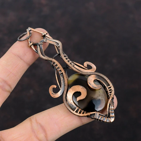 Montana Agate Oval Brown Handmade Copper Wire Wrapped Pendant
