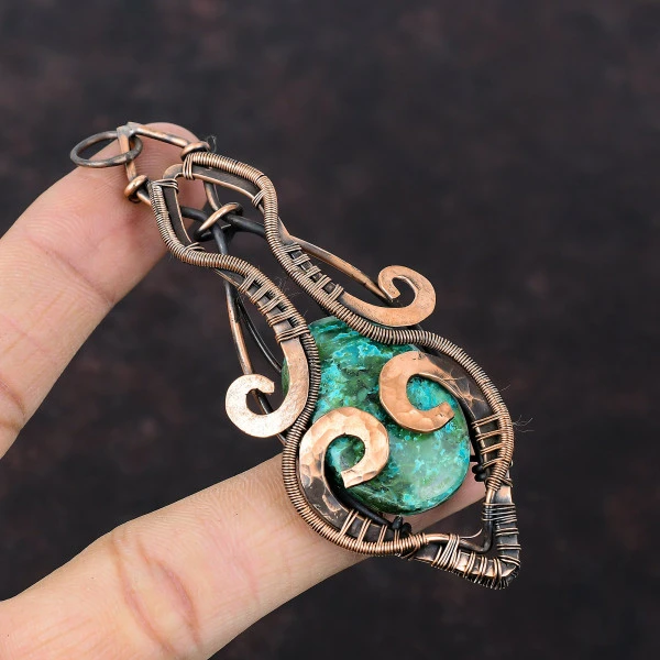 Shattuckite Oval Blue Handmade Copper Wire Wrapped Pendant