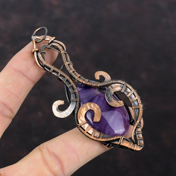 Star Amethyst Oval Purple Handmade Copper Wire Wrapped Pendant