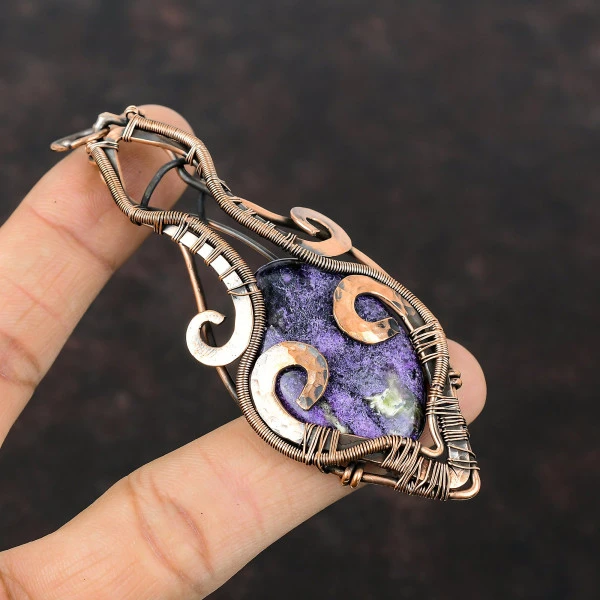 Purpurite Oval Purple Handmade Copper Wire Wrapped Pendant