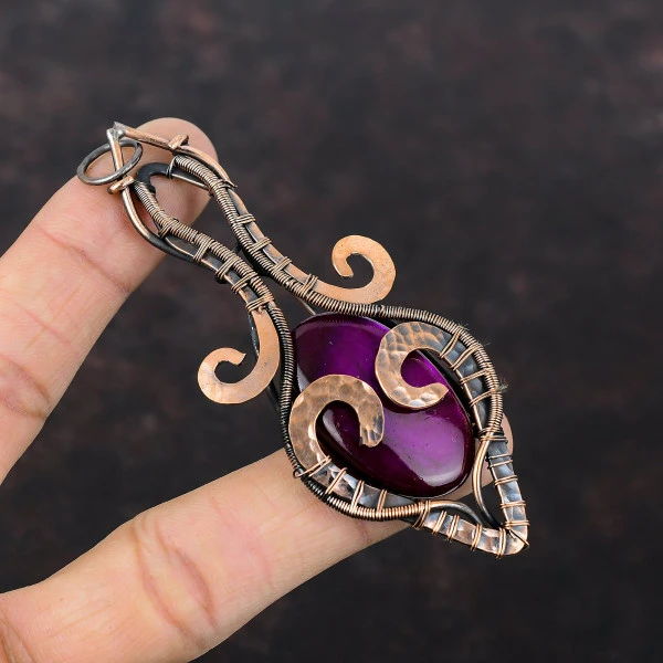 Purple Fire Labradorite Oval Purple Handmade Copper Wire Wrapped Pendant