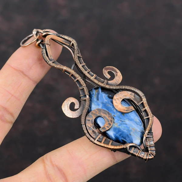 Pietersite Oval Gray Handmade Copper Wire Wrapped Pendant