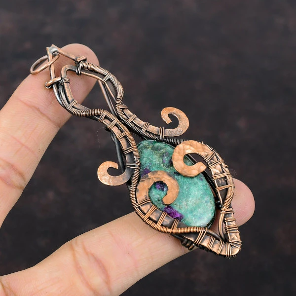 Ruby Fuchsite Oval Green Handmade Copper Wire Wrapped Pendant