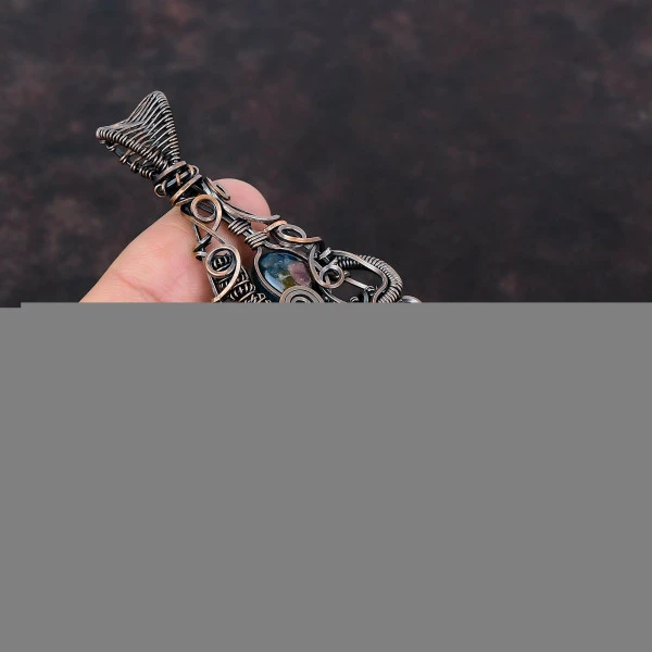 Watermelon Tourmaline Oval Blue Handmade Copper Wire Wrapped Pendant