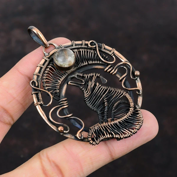 Golden Rutile Round Yellow Handmade Copper Wire Wrapped Pendant