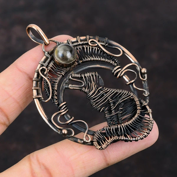 Crystal Quartz Round White Handmade Copper Wire Wrapped Pendant
