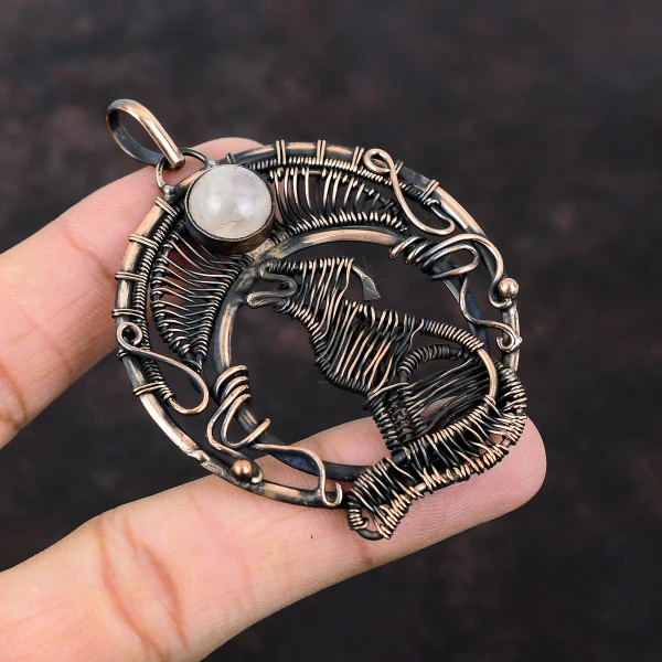 Rose Quartz Round Pink Handmade Copper Wire Wrapped Pendant