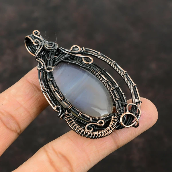 Montana Agate Oval Brown Handmade Copper Wire Wrapped Pendant