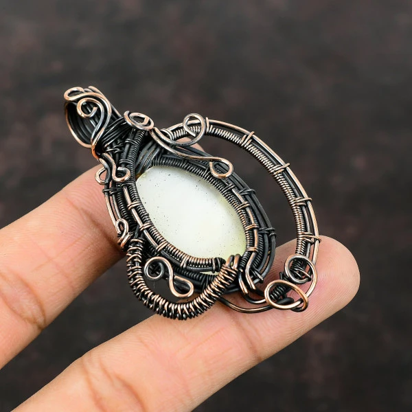 Mother Of Pearl Oval White Handmade Copper Wire Wrapped Pendant