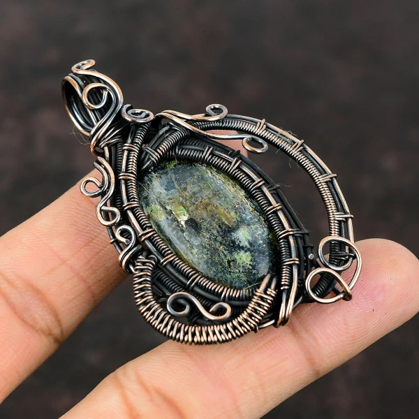 Kyanite Oval Blue Handmade Copper Wire Wrapped Pendant