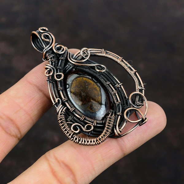 Marra Mamba Tiger Eye Oval Red Handmade Copper Wire Wrapped Pendant