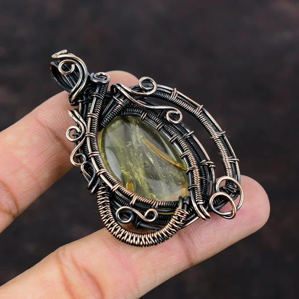Citrine Oval Yellow Handmade Copper Wire Wrapped Pendant