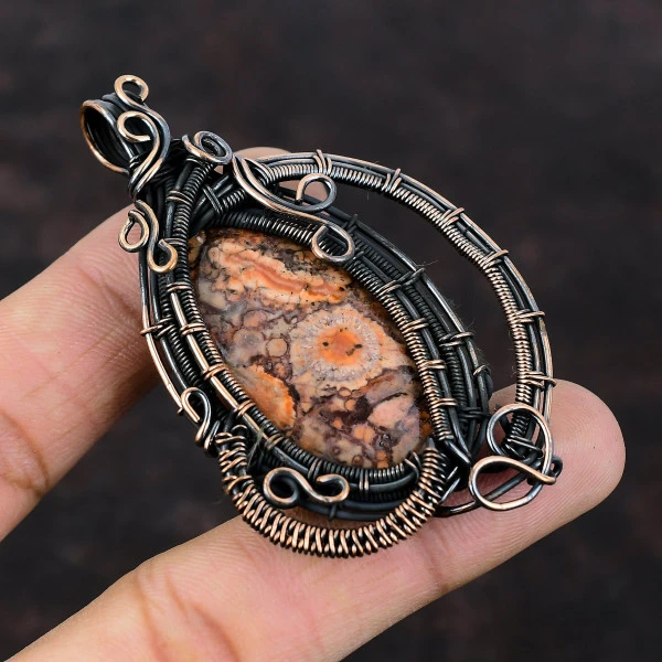 Birds Eye Jasper Oval Brown Handmade Copper Wire Wrapped Pendant