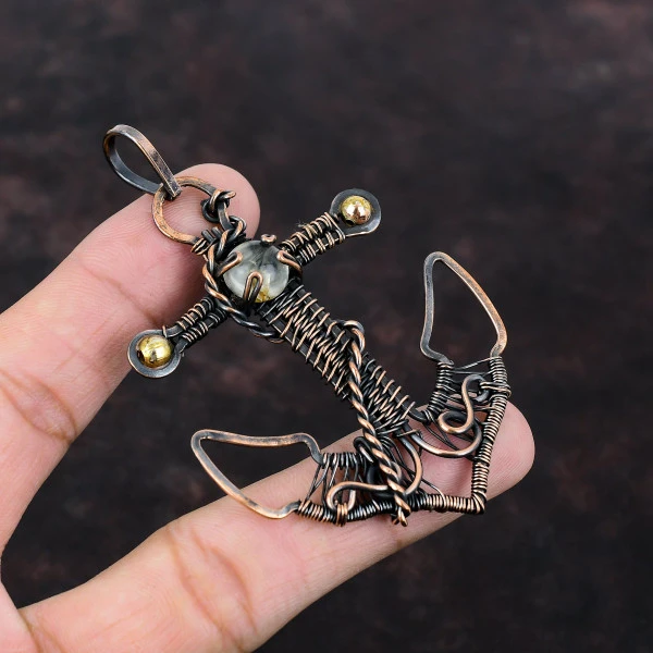 Golden Rutile Round White Handmade Copper Wire Wrapped Pendant