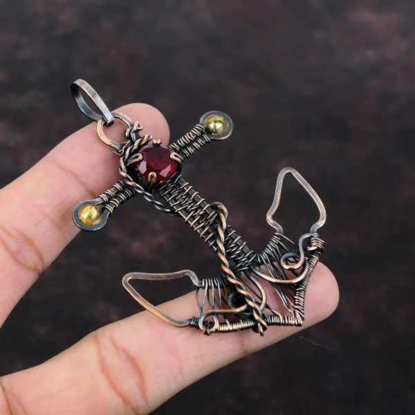 Mozambique Garnet Round Red Handmade Copper Wire Wrapped Pendant