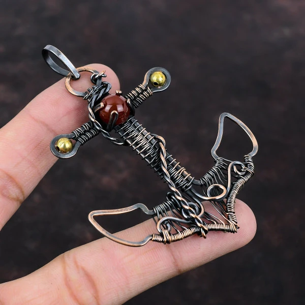 Carnelian Round Red Handmade Copper Wire Wrapped Pendant