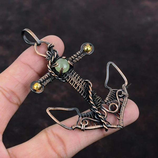 Prehnite Round Green Handmade Copper Wire Wrapped Pendant