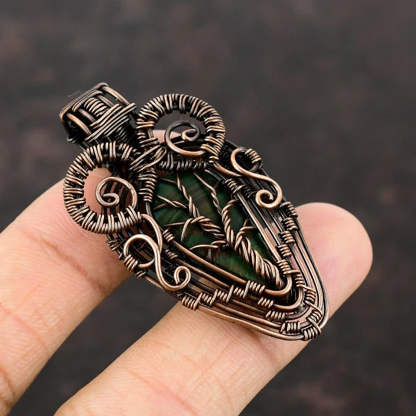 Malachite Pear Green Handmade Copper Wire Wrapped Pendant