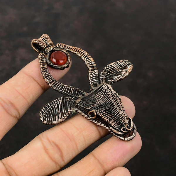 Carnelian Round Red Handmade Copper Wire Wrapped Pendant