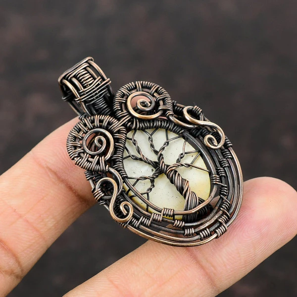 Mother Of Pearl Oval White Handmade Copper Wire Wrapped Pendant