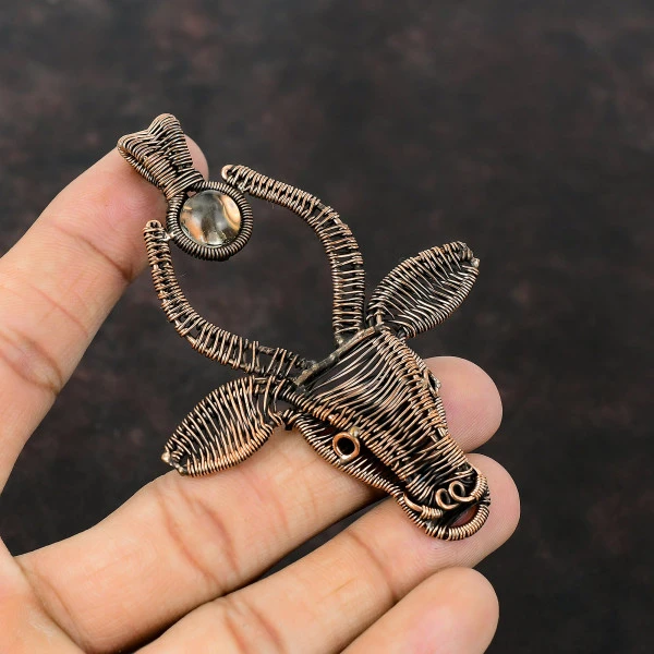 Crystal Quartz Round White Handmade Copper Wire Wrapped Pendant