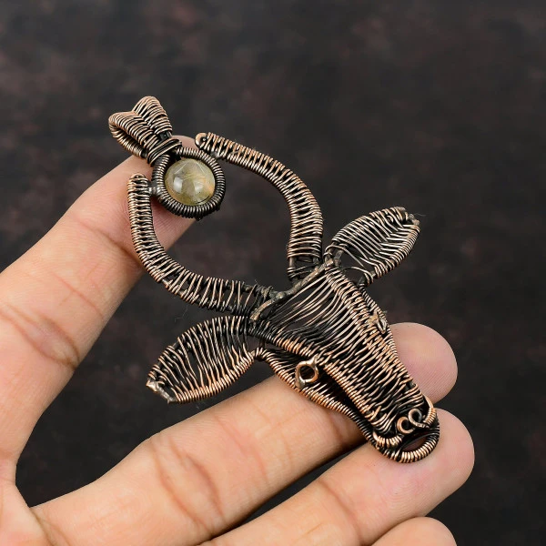 Golden Rutile Round Yellow Handmade Copper Wire Wrapped Pendant
