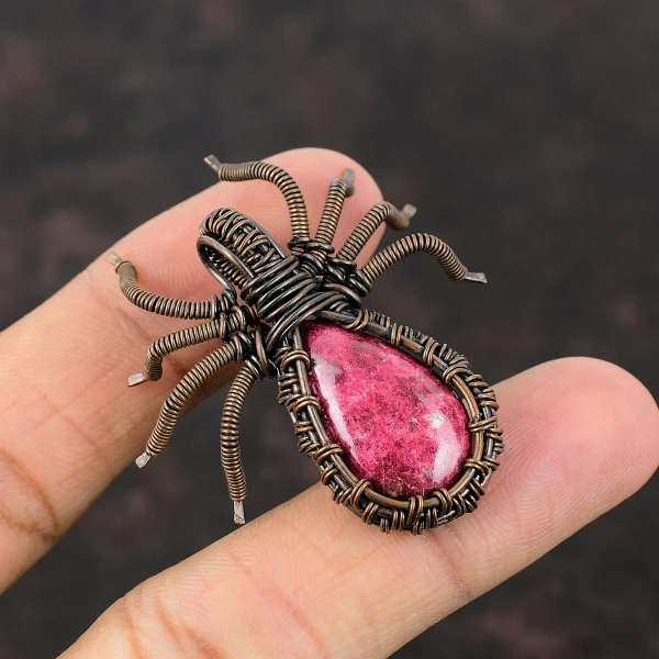 Thulite Pear Pink Handmade Copper Wire Wrapped Pendant