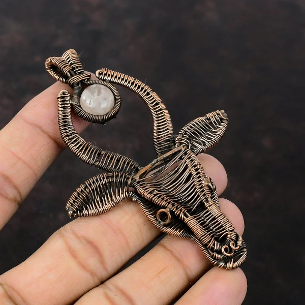 Rose Quartz Round Pink Handmade Copper Wire Wrapped Pendant