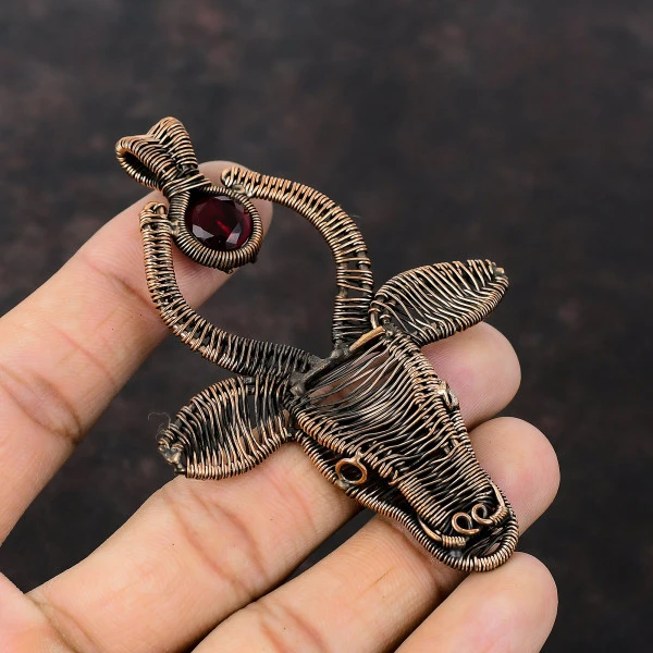 Mozambique Garnet Round Red Handmade Copper Wire Wrapped Pendant
